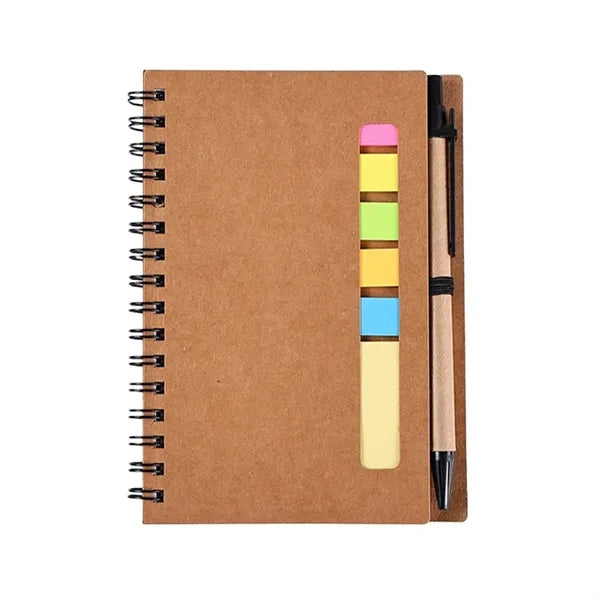 Coil Notebook With Multicolor Sticky Note Pen Holder