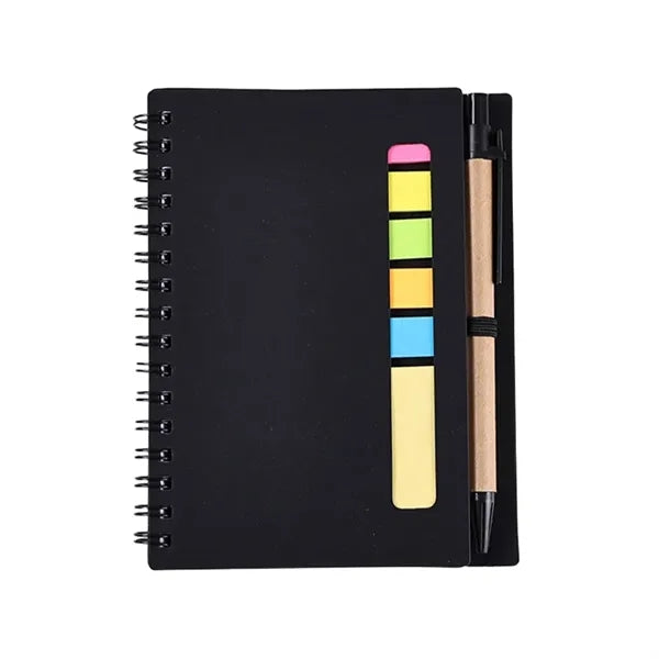 Coil Notebook With Multicolor Sticky Note Pen Holder