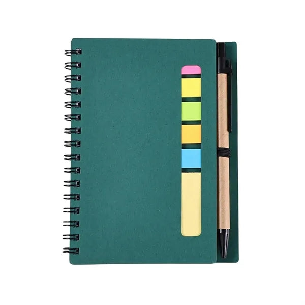 Coil Notebook With Multicolor Sticky Note Pen Holder