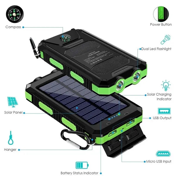 10000mAh Solar Power Bank Wireless Charger with LED