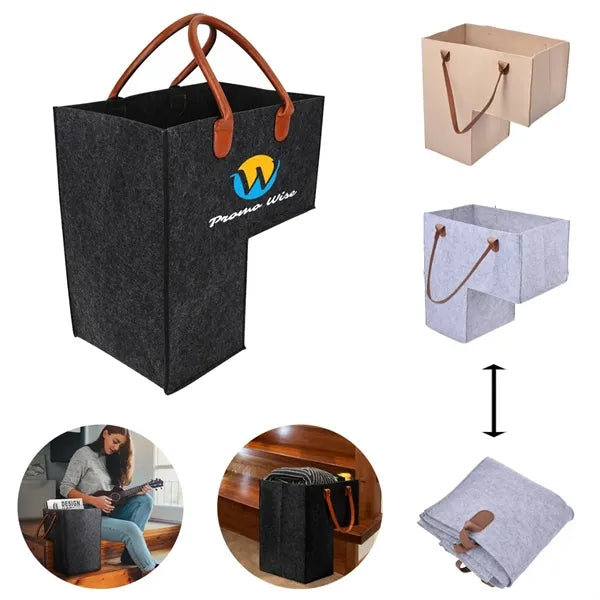 Foldable Stair Step Storage Felt Basket With Handle