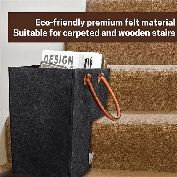 Foldable Stair Step Storage Felt Basket With Handle