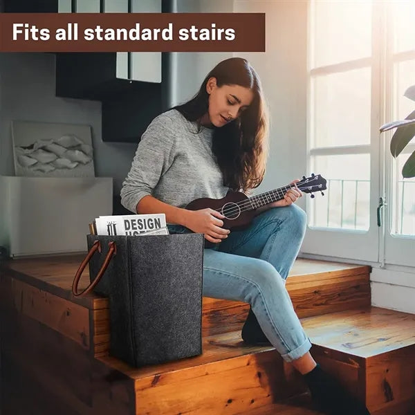 Foldable Stair Step Storage Felt Basket With Handle
