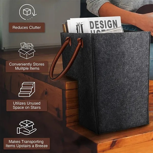 Foldable Stair Step Storage Felt Basket With Handle