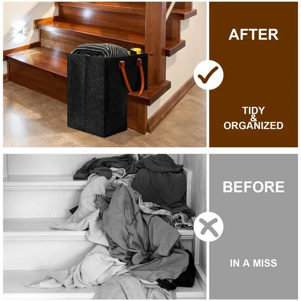 Foldable Stair Step Storage Felt Basket With Handle