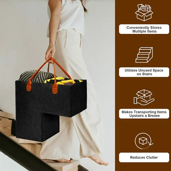 Foldable Stair Step Storage Felt Basket With Handle