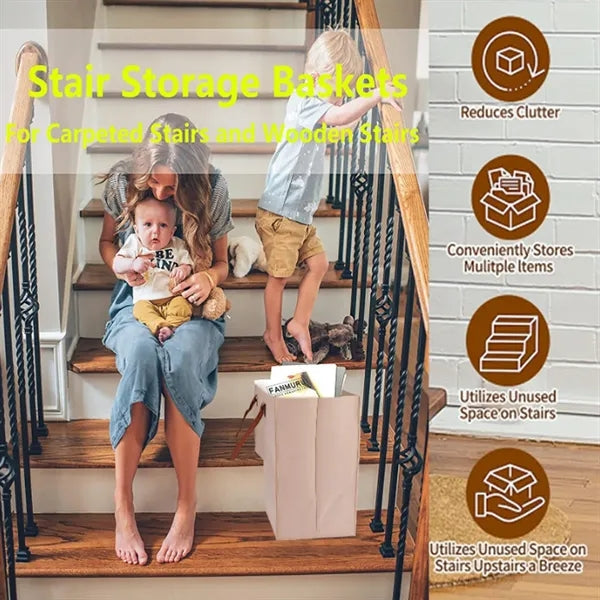 Foldable Stair Step Storage Felt Basket With Handle