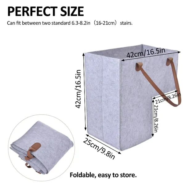 Foldable Stair Step Storage Felt Basket With Handle