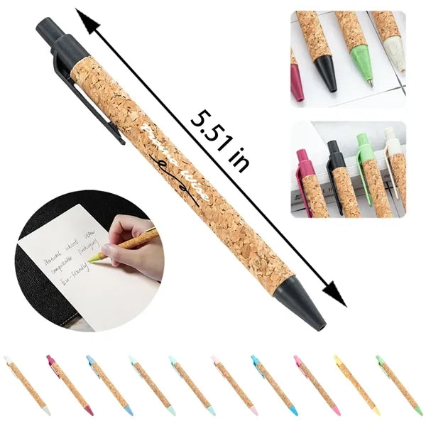 Plastic Straw Cork Push Ballpoint Pen With Replaceable Core