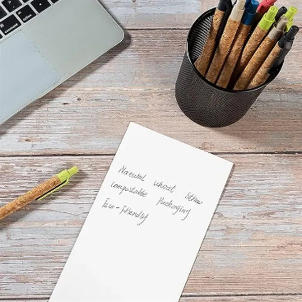 Plastic Straw Cork Push Ballpoint Pen With Replaceable Core