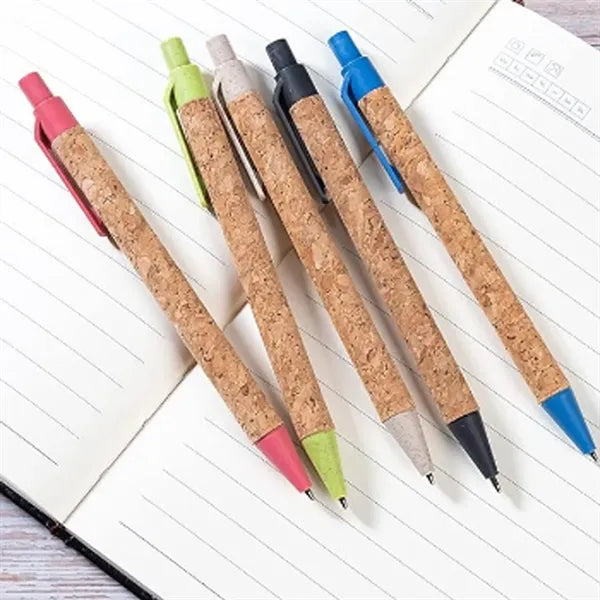 Plastic Straw Cork Push Ballpoint Pen With Replaceable Core