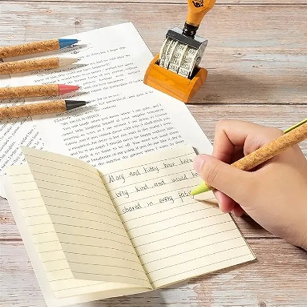 Plastic Straw Cork Push Ballpoint Pen With Replaceable Core