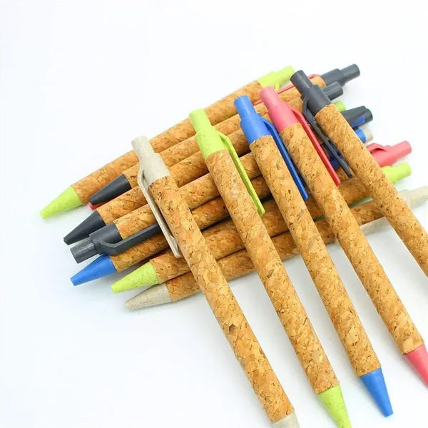 Plastic Straw Cork Push Ballpoint Pen With Replaceable Core