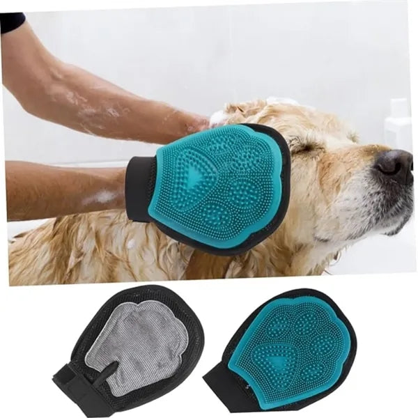 Dual Sided Dog Grooming Glove with Rubber Paw