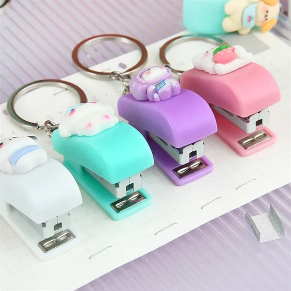 Mini Portable Staples with Keychain Desktop Cartoon Stapler