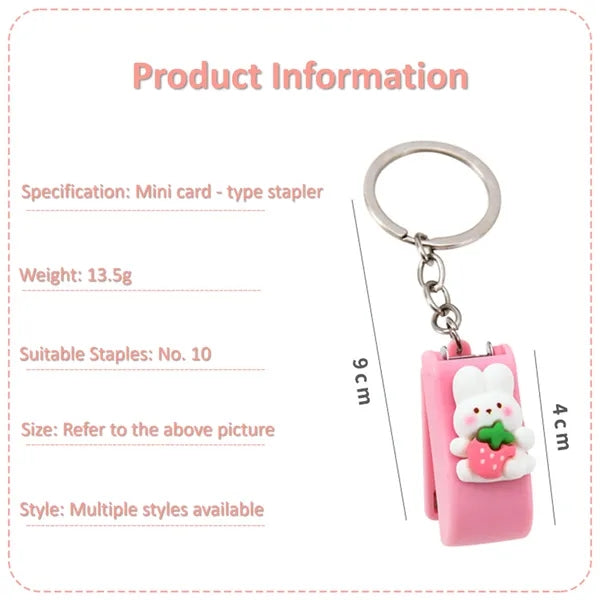 Mini Portable Staples with Keychain Desktop Cartoon Stapler