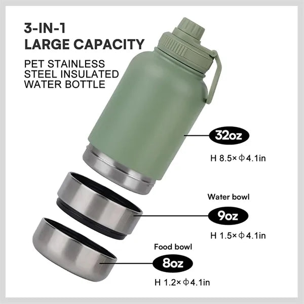 32oz Portable Dog Insulated Water Bottle and Bowls