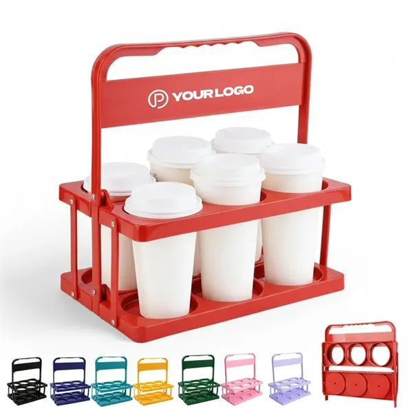 Foldable plastic cup holder carrier with handle for camping