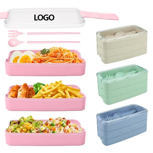 Wheat Straw Portable Three Layers Lunch Box