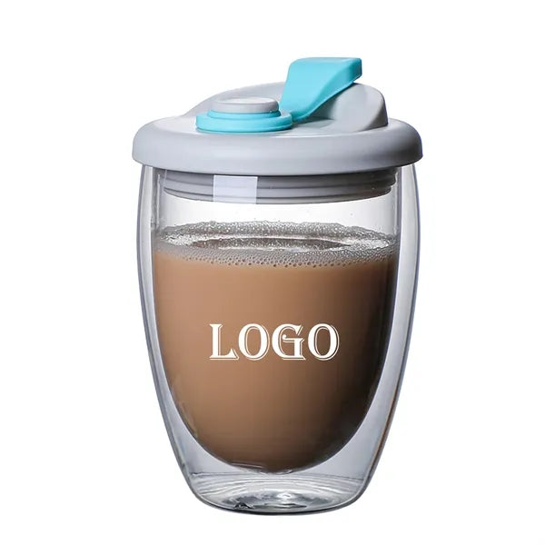 Double Wall Clear Glass Coffee Mug with Lid