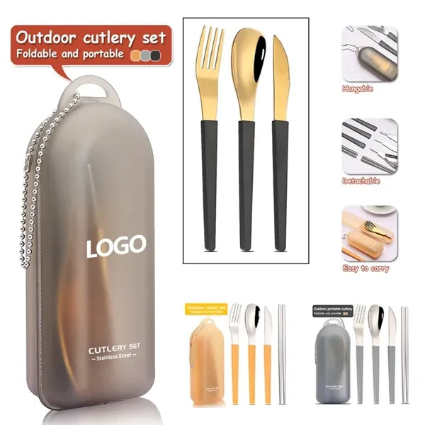 Folding Stainless Steel Cutlery Set with Case
