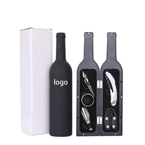 5 Piece Wine Tool Set In Bottle Shape Black Case