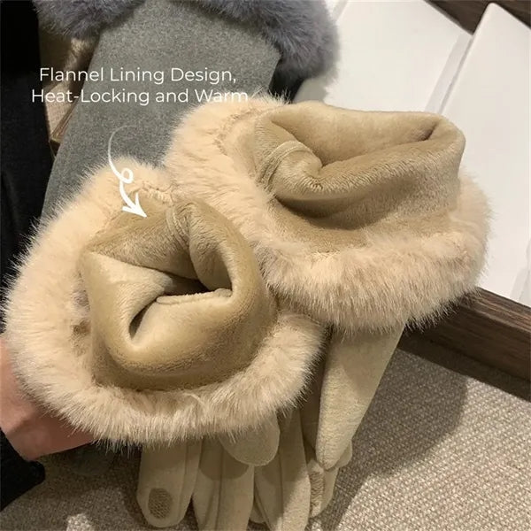 Winter Warm Gloves Faux Fur Cuff Touchscreen Compatible