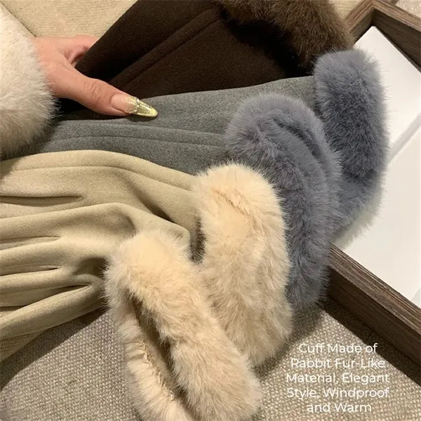 Winter Warm Gloves Faux Fur Cuff Touchscreen Compatible