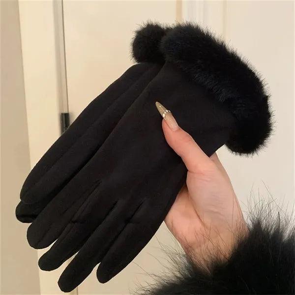 Winter Warm Gloves Faux Fur Cuff Touchscreen Compatible