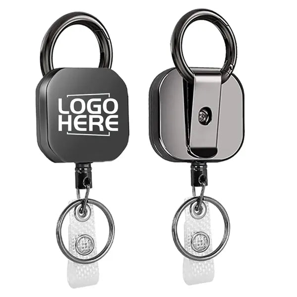 Square Zinc Alloy Retractable Keychain