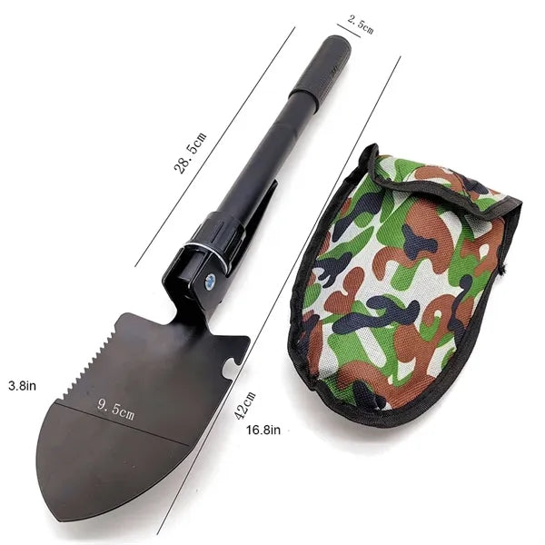 4 in 1 Folding Shovel & Pick, Steel Spade with Serrated Edge