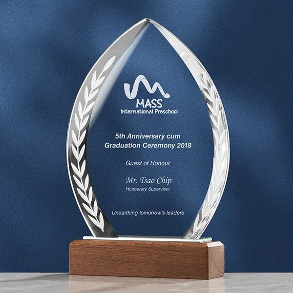 Crystal Glass Award Tropy with Wood Base