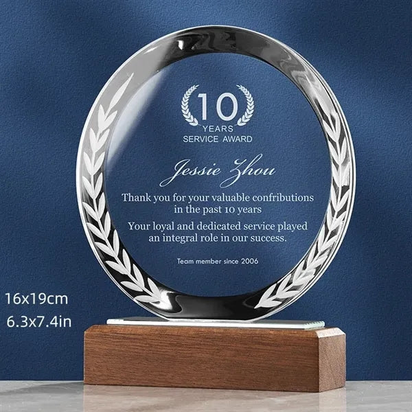 Crystal Glass Award Tropy with Wood Base
