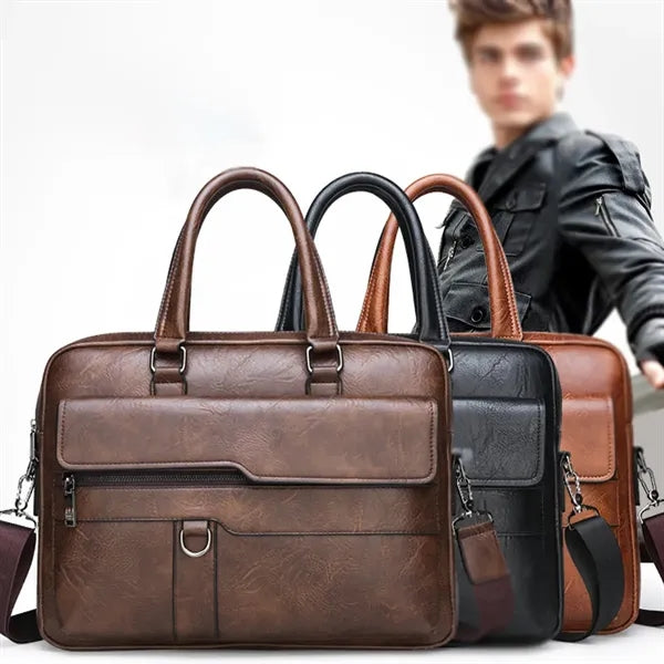 PU leather laptop bag briefcase vintage for office business