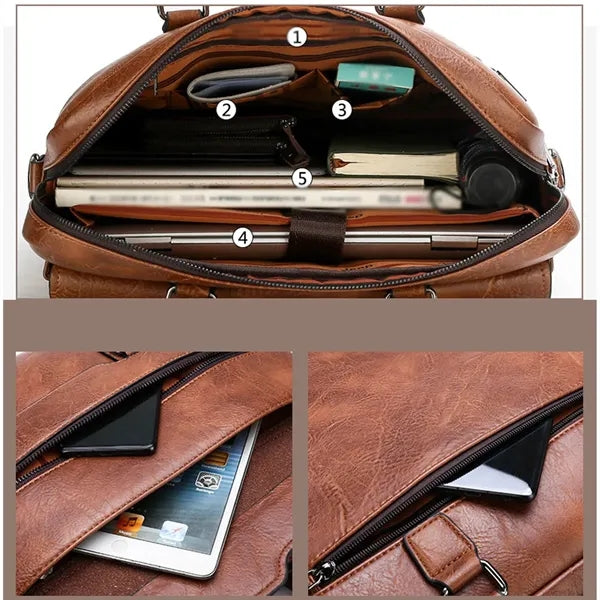 PU leather laptop bag briefcase vintage for office business