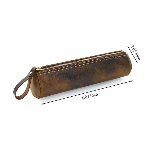 Vintage leather zipper storage pouch pencil case for travel