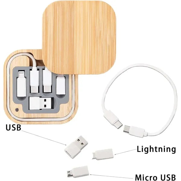 Bamboo Storage Box with Fast Charging Cable Kit