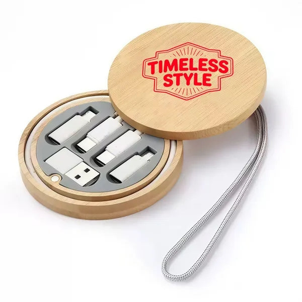 6-in-1 Multi USB Cable Set with Bamboo Storage Box