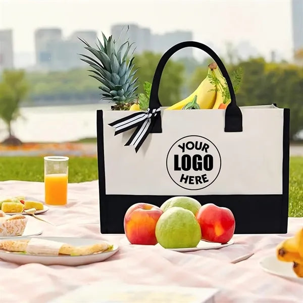 Large Classic Black And White Cotton Canvas Tote