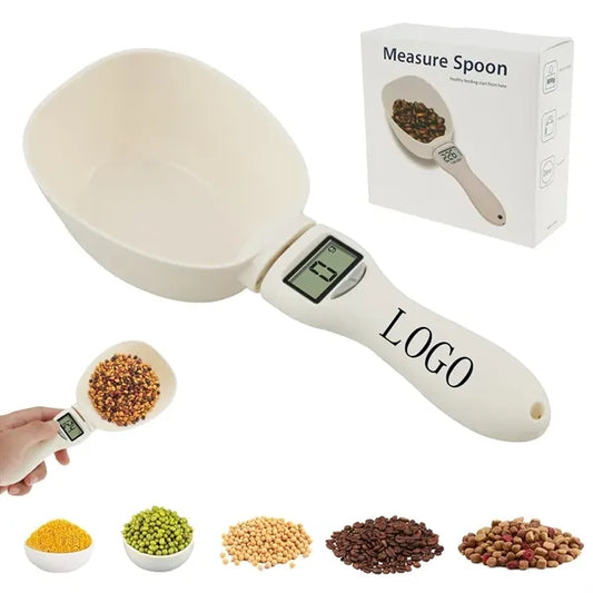 Electronic weighing spoon for pet feeding