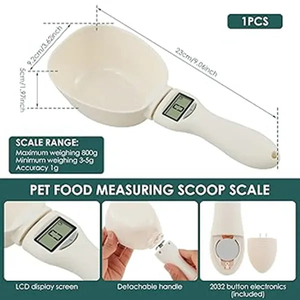 Electronic weighing spoon for pet feeding