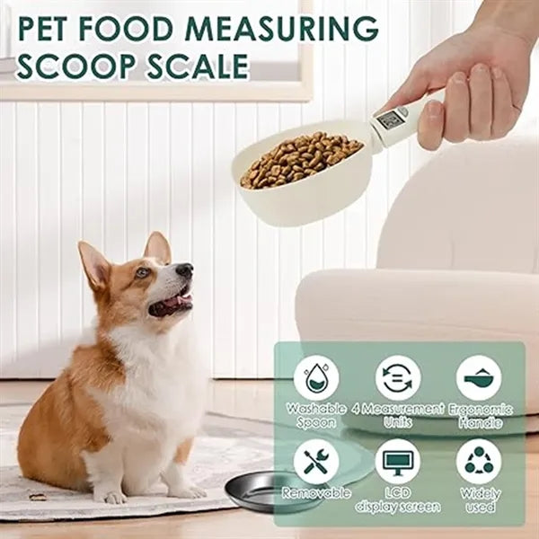 Electronic weighing spoon for pet feeding