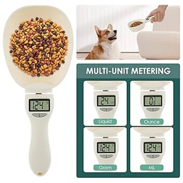 Electronic weighing spoon for pet feeding