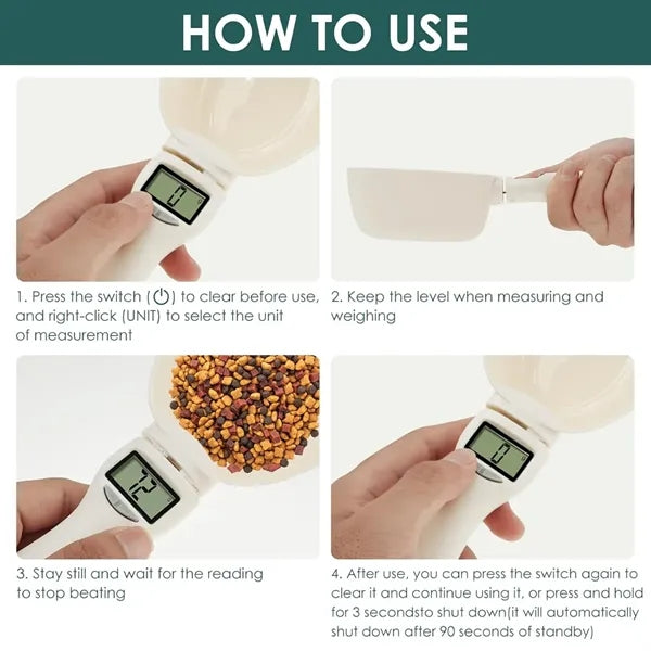 Electronic weighing spoon for pet feeding