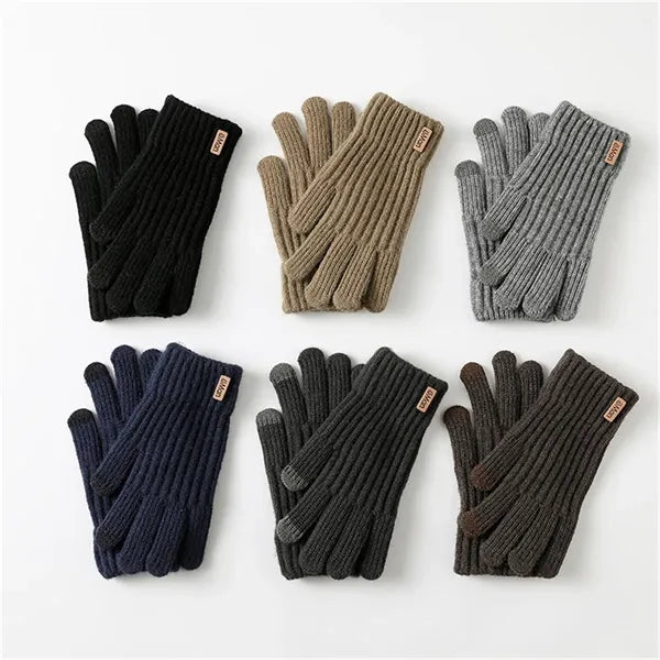 Men Warm Touch Screen Gloves Fleece Lined Winter Knit Gloves