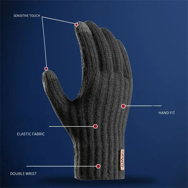 Men Warm Touch Screen Gloves Fleece Lined Winter Knit Gloves