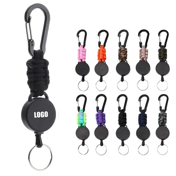 Paracord Braided Retractable Keychain with Carabiner Clip