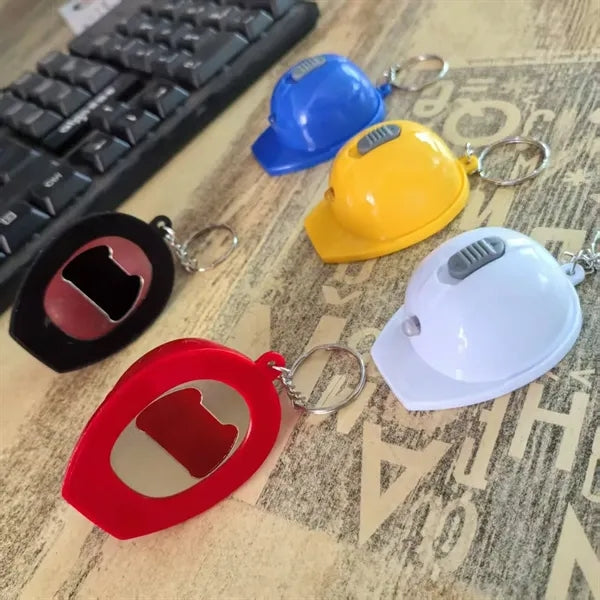 Hard Hat Bottle Opener Keychain with LED Light