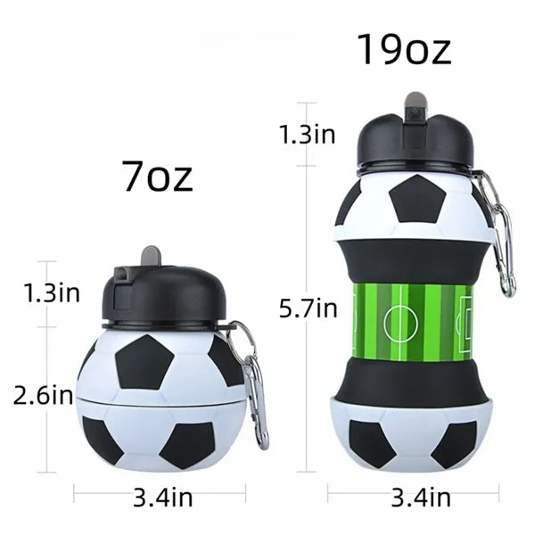 18oz Portable Collapsible Silicone Soccer Water Bottle
