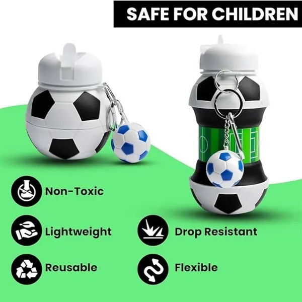 18oz Portable Collapsible Silicone Soccer Water Bottle